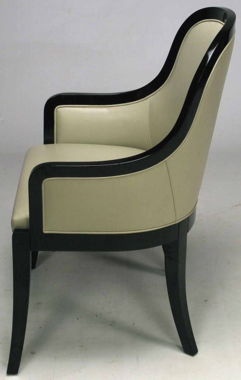 American Elegant Arm Chair In Black Lacquer and Dove Grey Leather