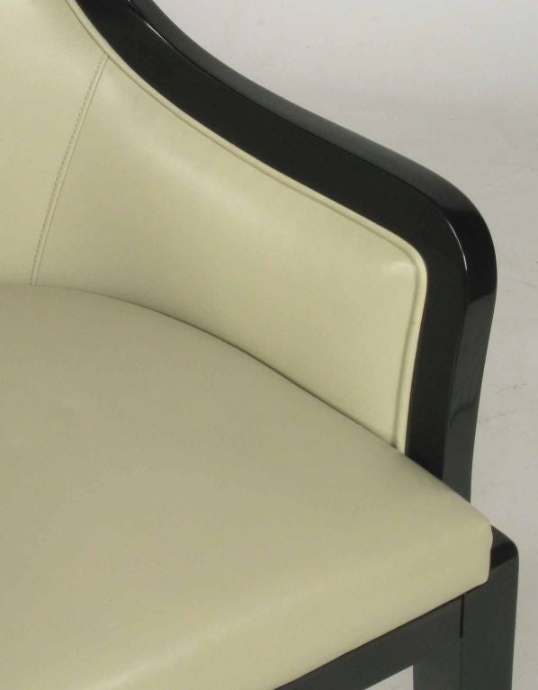 Elegant Arm Chair In Black Lacquer and Dove Grey Leather 1