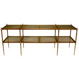 Walnut And Cane Console Table With Brass Accents By Nahon