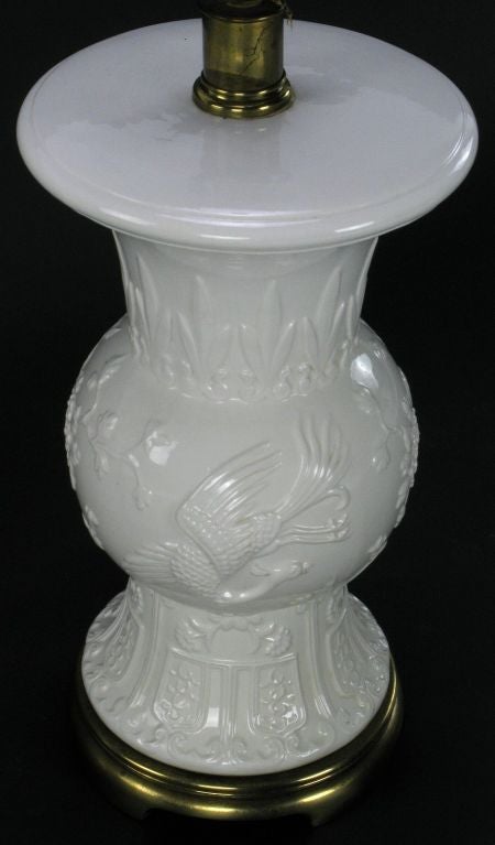 Brass Pair Frederick Cooper White Porcelain Table Lamps