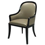 Curvaceous Black Lacquer And Dark Grey Leather Arm Chair