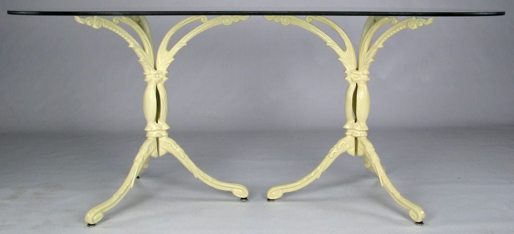 Molla Neoclassical Double Pedestal Dining Table In Ivory Lacquer