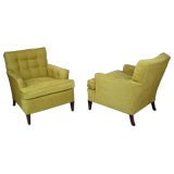 Pair Heritage Henredon Club Chairs In New Quilted Sage Wool