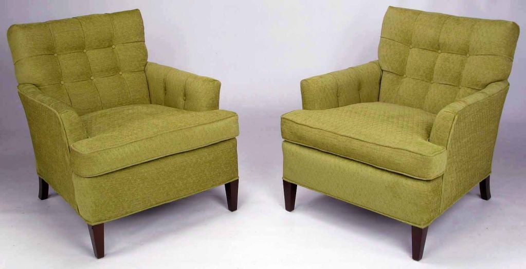 Pair Heritage Henredon Club Chairs In New Quilted Sage Wool
