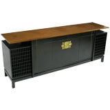 Retro Long Walnut And Black Lacquer Sideboard/Media Cabinet