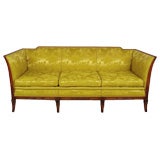 1940s Empire Sofa In Gold Damask And Carved Walnut