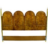 Elegant Burled Amboyna And Brass King Headboard By Mastercraft