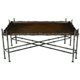 Chinese Chippendale Coffee Table With Stylized Bamboo Iron Base