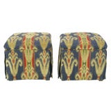 Pair Ikat Upholstered Stools/Benches
