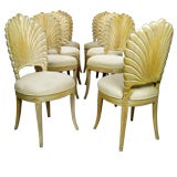 Set Of 8 Limed Wood Grotto Chairs With Cream Striped Silk Seats