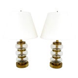 Pair Of Crackle Glass And Brass Table Lamps By Paul Hanson