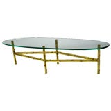 Retro Gilt Metal Bamboo Coffee Table With Elliptical Glass Top