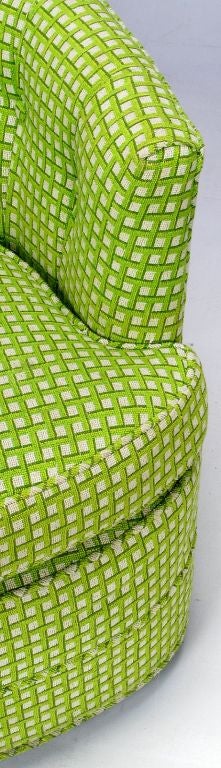 Mid-20th Century Pair Barrel Back Swivel Chairs In Chartreuse Needlepoint