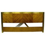 Zebrano Wood And Antique Brass King Headboard By Mastercraft