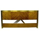 Zebrano Wood And Vintage Brass King Headboard By Mastercraft