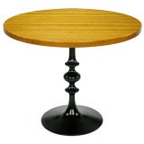 Round Aged-Oak Table With Black Metal Totem Base