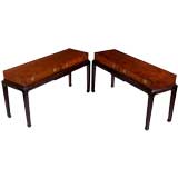 Pair Mahogany And Pearwood Console Tables By Henredon