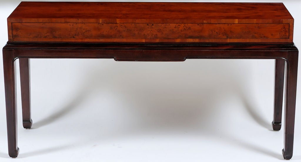 20th Century Pair Mahogany And Pearwood Console Tables By Henredon