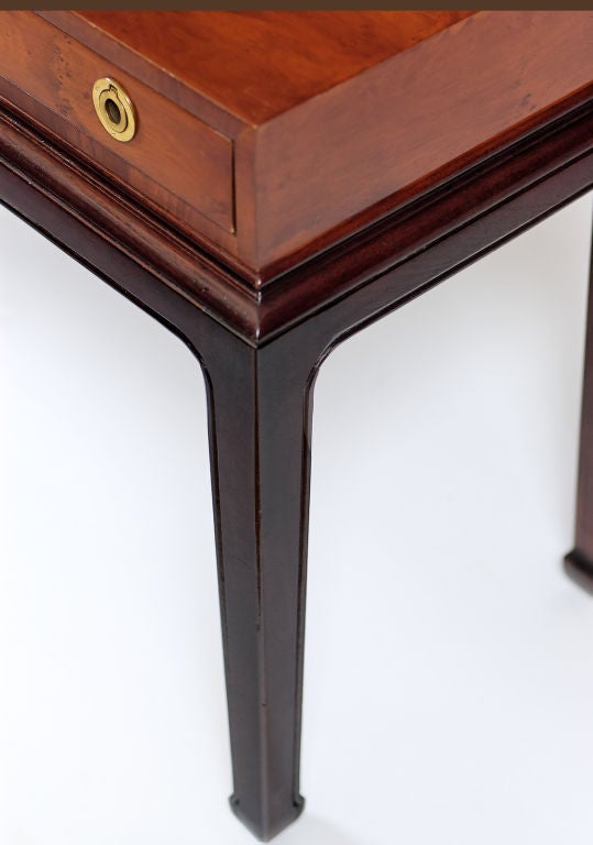 Pair Mahogany And Pearwood Console Tables By Henredon 1