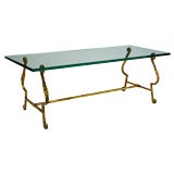 Lyre-Form Wrought Iron Coffee Table In Patinated Gilt Finish
