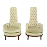 High Backed Barrel Club Chairs In Button Tufted Cream Velvet