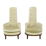 High Backed Barrel Club Chairs In Button Tufted Cream Velvet