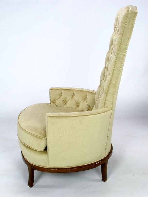 American High Backed Barrel Club Chairs In Button Tufted Cream Velvet