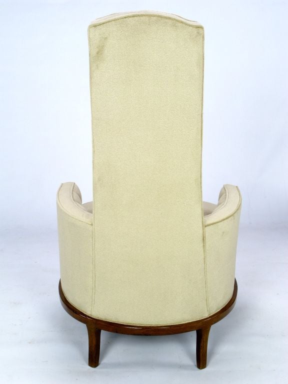 Mid-20th Century High Backed Barrel Club Chairs In Button Tufted Cream Velvet