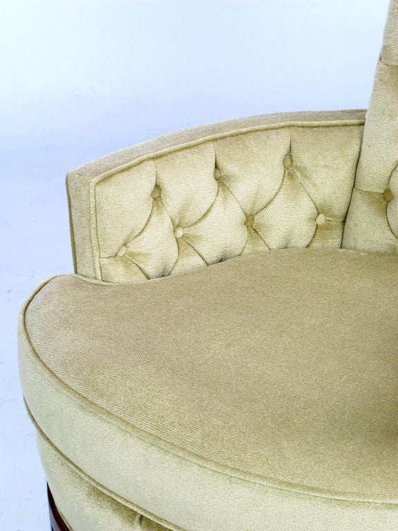 High Backed Barrel Club Chairs In Button Tufted Cream Velvet 3