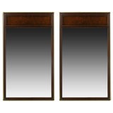 Pair  Burled Wood And Brass Wall Mirrors By Baker