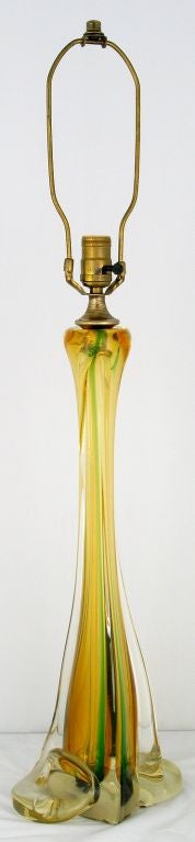 Large  Amber And Green Sommerso Glass Table Lamp