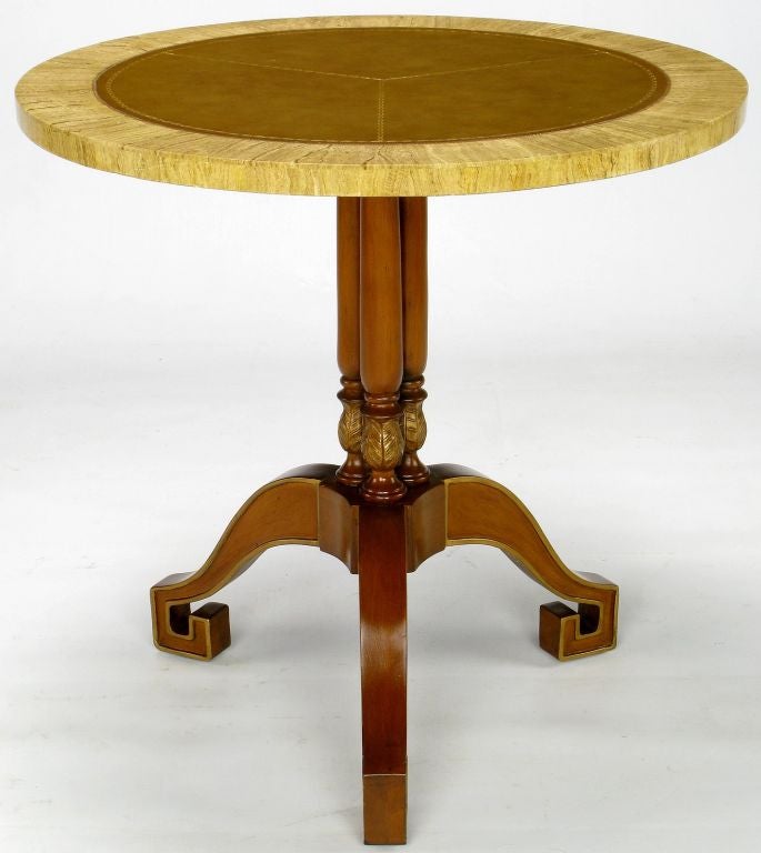 Walnut And Leather Empire Side Table With Greek Key Feet