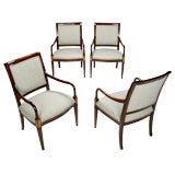 Set Of 4 Mahogany And Olive Burl Regency Arm Chairs