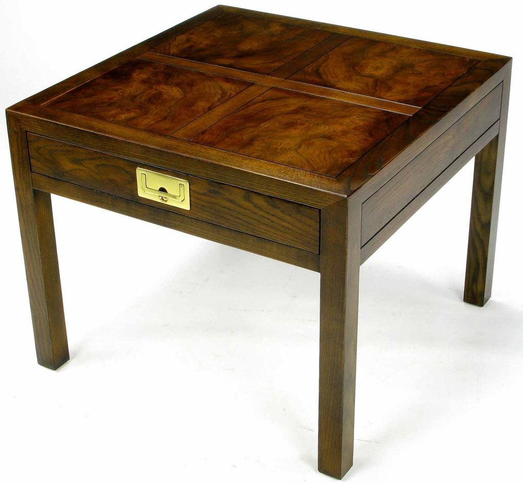 American Henredon Parquetry-Top Burl-Walnut Campaign End Table
