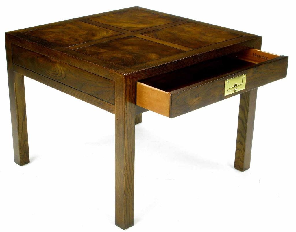 20th Century Henredon Parquetry-Top Burl-Walnut Campaign End Table