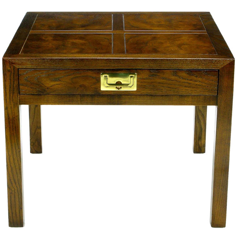 Henredon Parquetry-Top Burl-Walnut Campaign End Table