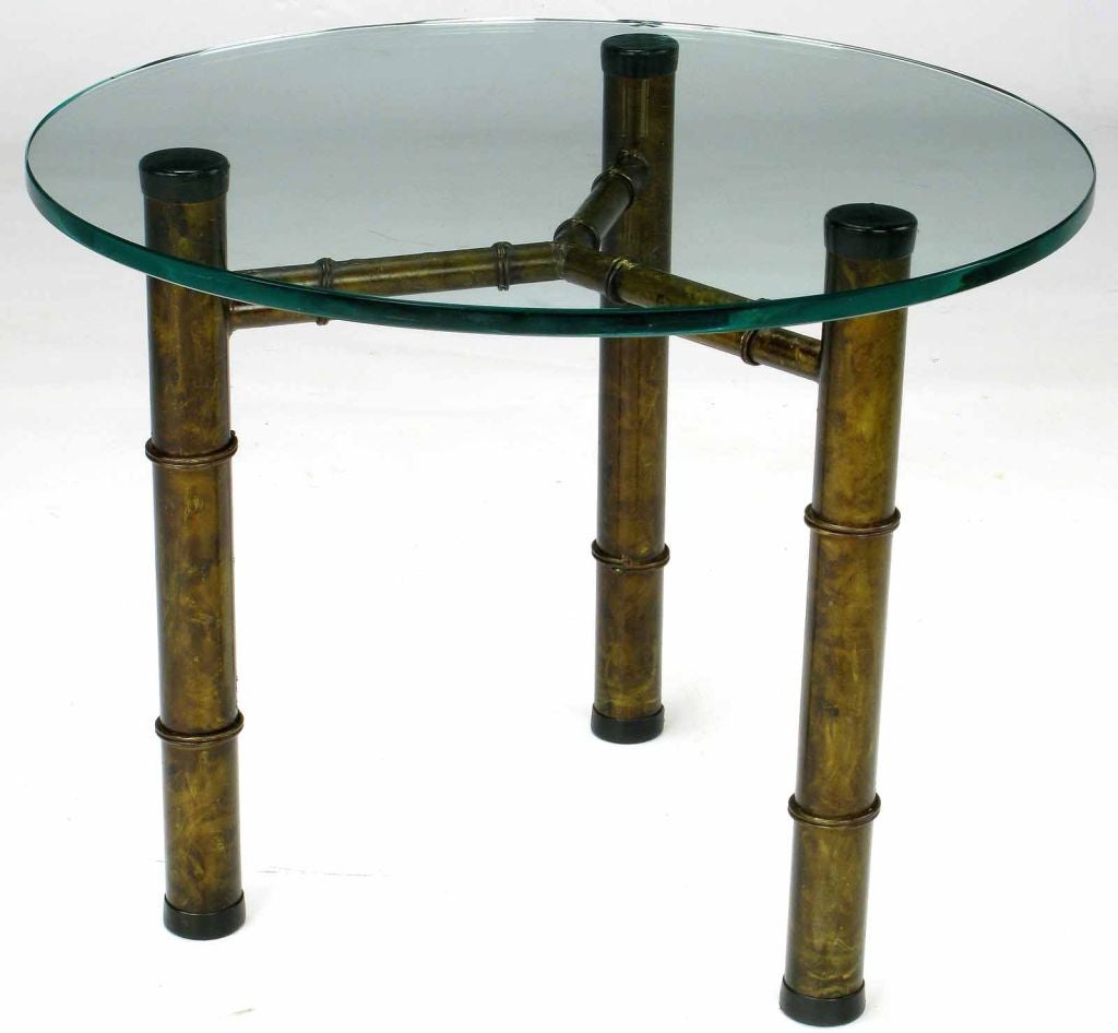 Patinated Gilt Metal Tripod Side Table In Faux Bamboo