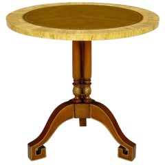 Walnut And Leather Empire Side Table With Greek Key Feet