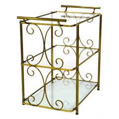 Scrolled Brass Three-Tiered Glass End Table