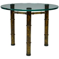 Patinated Gilt Metal Tripod Side Table In Faux Bamboo