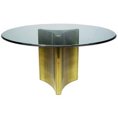 Mastercraft Antiqued Brass Pedestal & Glass Dining Table