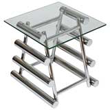 1960s Chrome Xylophone Base End Table With Glass Top