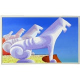 Large Painting Of  Sphinxes On Blue Sky By Leon Bishop