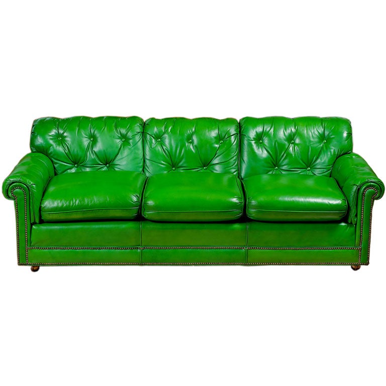 Stunning 1960s Grass Green Leather Sofa