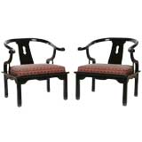 Pair Black Lacquer Arm Chairs In The Manner Of James Mont