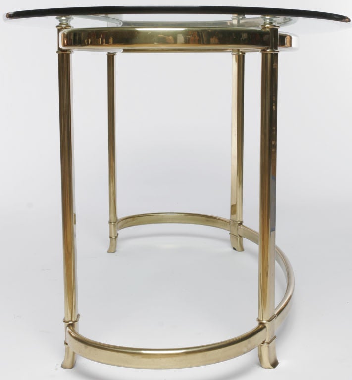 Mastercraft Kidney Shaped Glass & Brass Writing Table In Excellent Condition In Chicago, IL