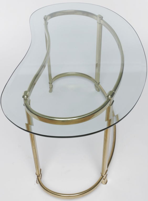 20th Century Mastercraft Kidney Shaped Glass & Brass Writing Table