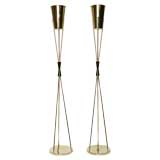 Pair 1940s Brass Tripod Torchiere Floor Lamps