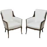 Pair 1930s Wood And Upholstered Arm Chairs