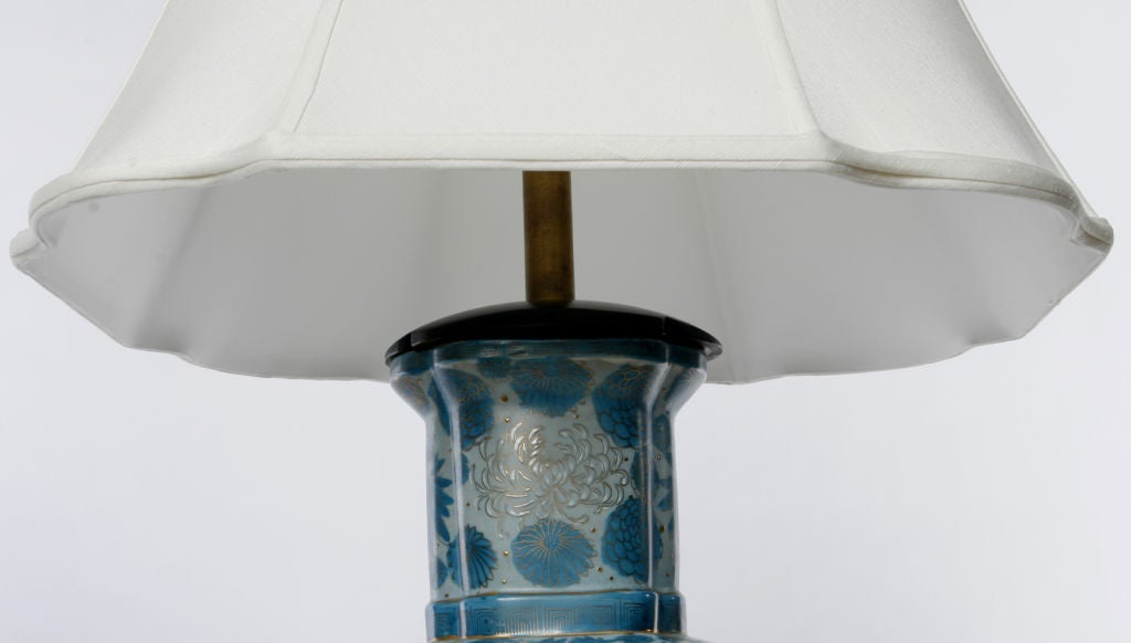 20th Century Pair Turquoise Blue and White Chinoise Chrysanthemum Table Lamps